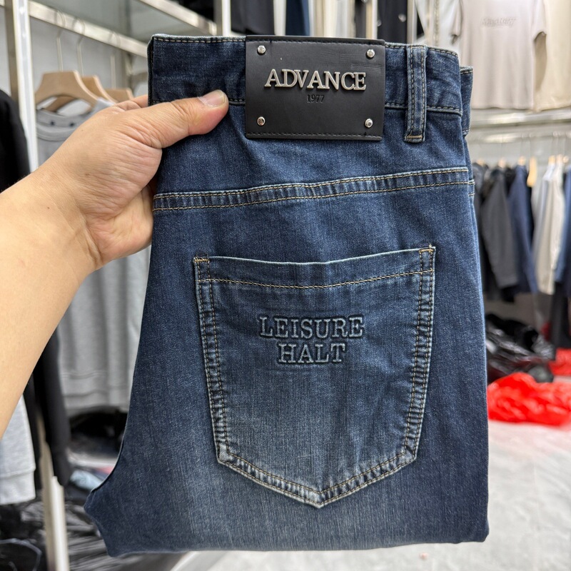【H Brand】Fashionable Straight-Cut! Spring/Summer Men's Mid-Waist Jeans with Zipper and Washed Finish Blue Pants 5J023A