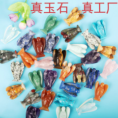 天然水晶エンジェル彫刻、翡翠置物、準貴石原石、卓上小物、天然準貴石
