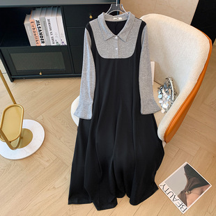 300kg extra-large women's chubby girl French retro fake two-piece knitted stitching dress 2024 late autumn new