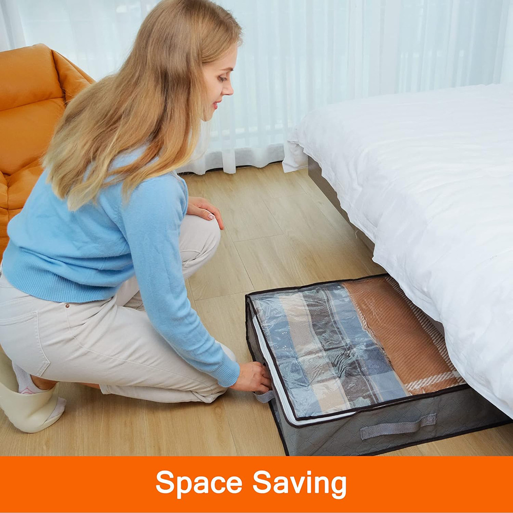 Foldable Under-Bed Storage 100x50x18cm | Dustproof Organizer | Clothes/Quilts | Gray/Black_voghion.com