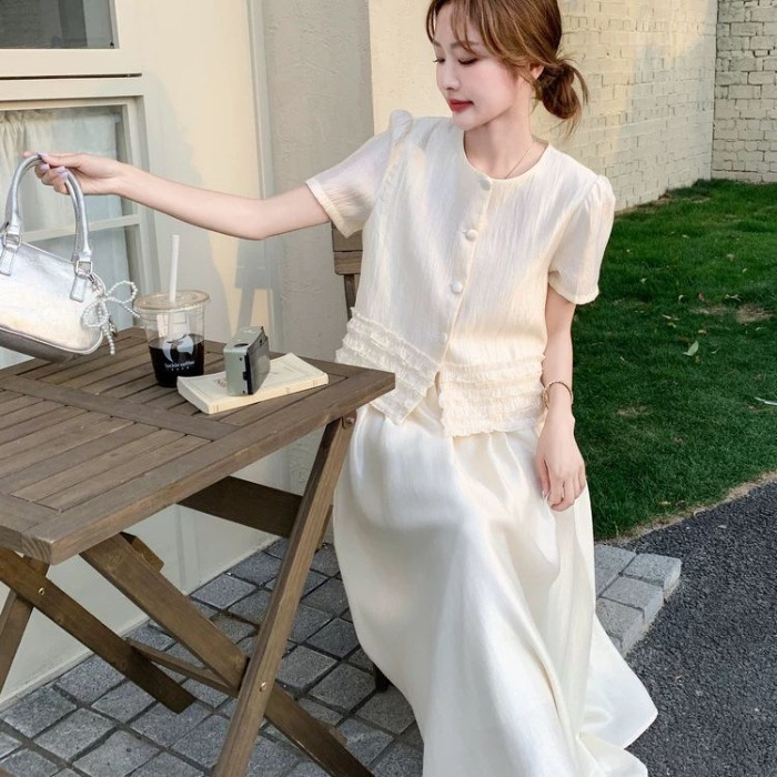 小香风薄款时尚木耳边短袖马甲女夏2025新款初夏穿搭设计感单上衣|undefined