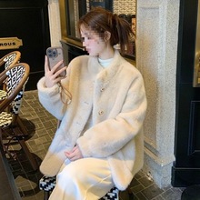 2025新款小香风立领仿水貂毛绒皮草女冬季感上衣大码毛呢外套