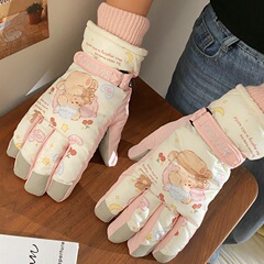 漫画熊スキー手袋冬用品アウトドア手袋学生は防風防寒五本指手袋に乗って保温する