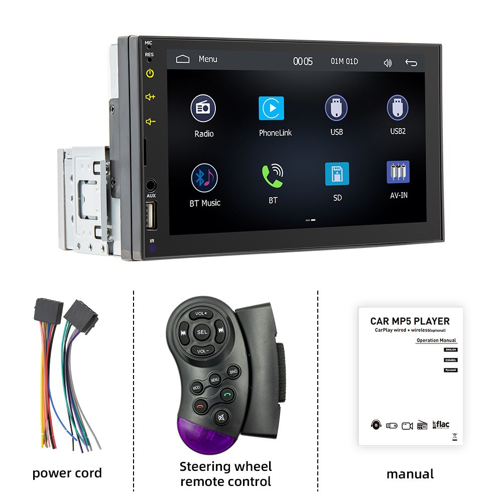 Reproductor MP5 para coche de 7 pulgadas con conectividad para teléfono móvil, imagen de marcha atrás de alta definición, carplay, reproductor MP5 Bluetooth para coche