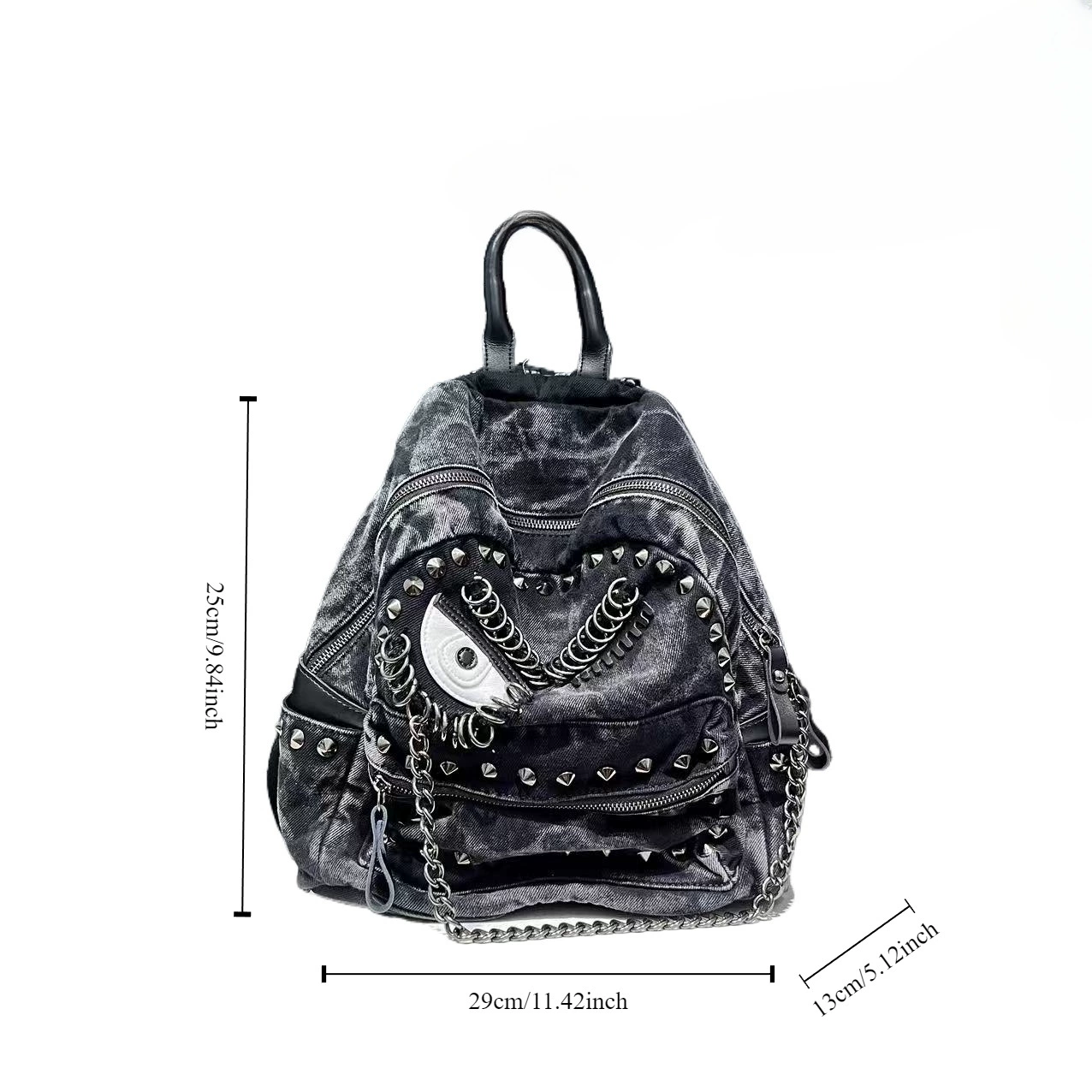 Backpack, retro chain punk shoulder bag, capacious one-shoulder style, 44×22×7 cm