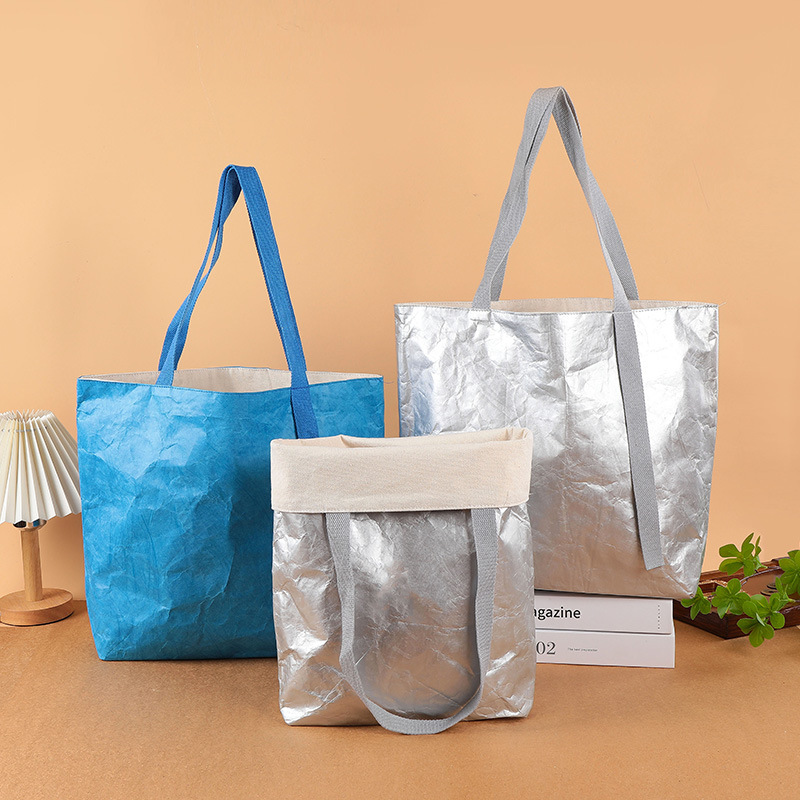 Bolsas de papel DuPont personalizadas impresión de logotipo lavable kraft vintage bolsa de lona portátil bolsa de compras personalizada