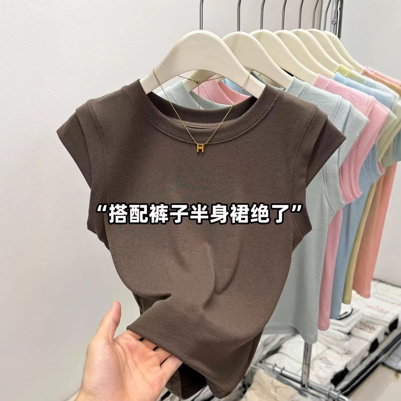 2026 New Model Lyocell Flutter Sleeve T-Shirt Women's Top Slim Fit Elegant Versatile Short Sleeve Casual Top for Women
