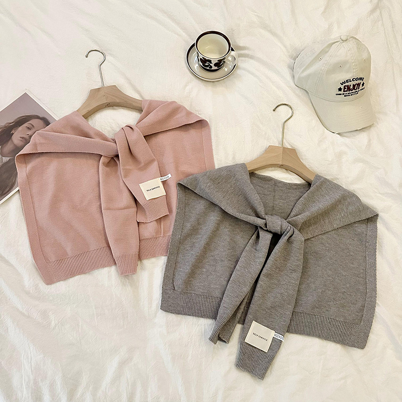 Nudo de chal para mujeres 2025 otoño invierno cuello falso aire acondicionado habitación de color sólido bufandas de hombro tejido fuera de la capa pequeña camisa hombro