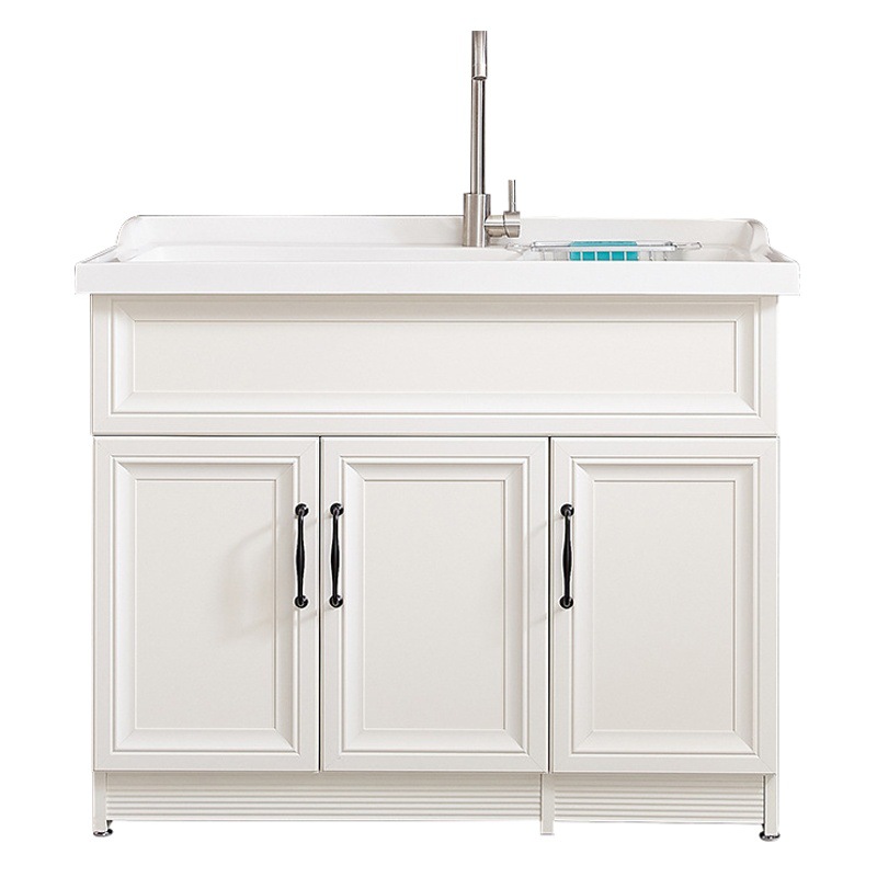 Espacio de lavado de aluminio armario balcón con lavabo de baño gabinete combinación lavandería piscina lavabo integrado Gabinete piso image 1