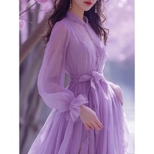 别致漂亮紫色连衣裙春夏茶歇法式高级感气质名媛初恋清纯奶甜裙子