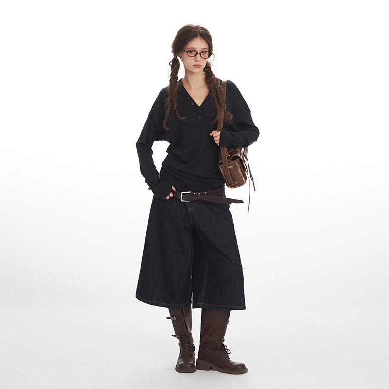 HeyHenry Women's V Neck Slim Fit Long Sleeve T-Shirt Designer Fashion for Autumn Suitable for Inner Layers_ecoleips.com