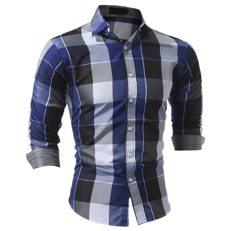 2023 Comercio exterior nuevos hombres camisa a cuadros de manga larga solapa de moda de tamaño europeo Amazon WISH