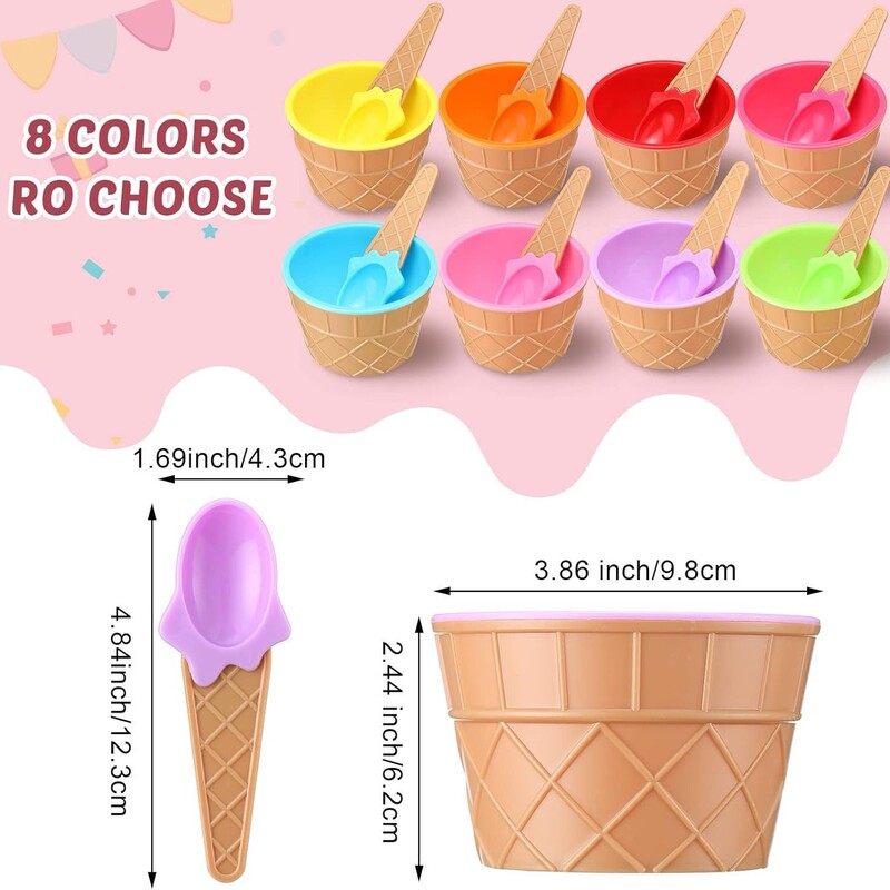 Plastic ice cream bowl PP ice cream spoon ice cream color mud bowl set creative children cartoon double bowl wholesale