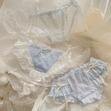 沁沁奶蓝~3条纯欲蕾丝性感少女短裤纯色透气甜美蝴蝶结女士内裤