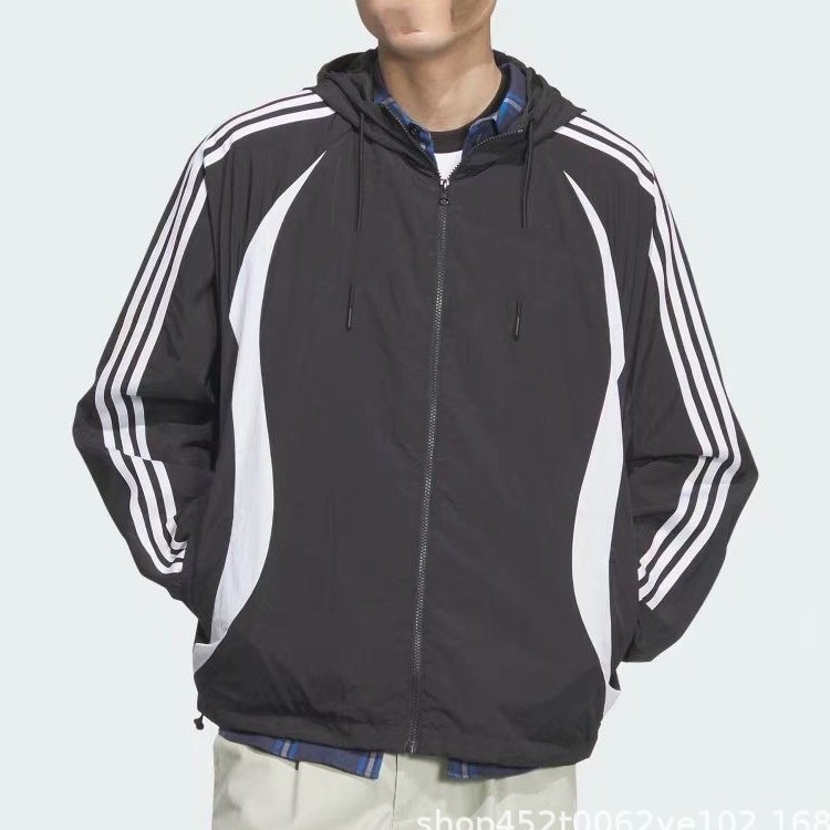 26Ad Retro Sports Loose Hooded Jacket for Men and Women, Spliced Hooded Loose Three-Stripe Windbreaker Jl8360