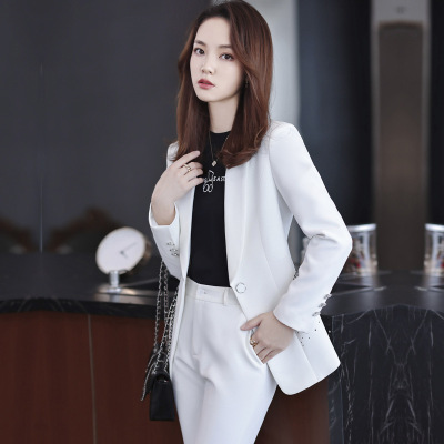 职业装女套装2022秋冬新款时尚设计感小众女神范白领白色西服女