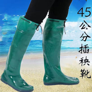 Rice Planting Boots for Men and Women, High-Top Rain Boots, Soft Flat Rice Field Shoes, Socks, Lace-Up Over-The-Knee Non-Slip Water Shoes, Non-Slip Boots