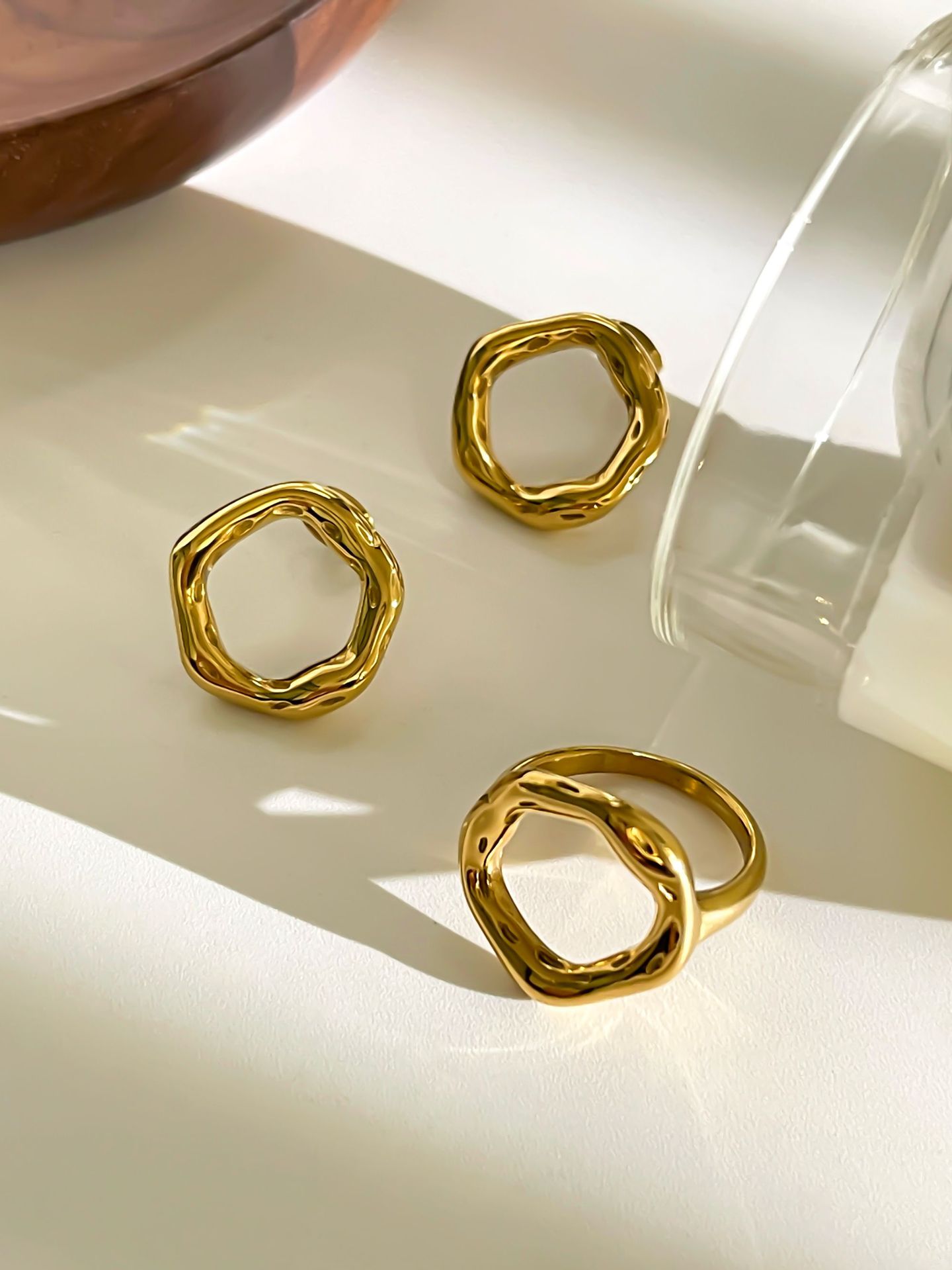 Solid Color 316L Stainless Steel  Simple Style Waterproof Non Tarnish Surgical Steel Rings Earrings display picture 9
