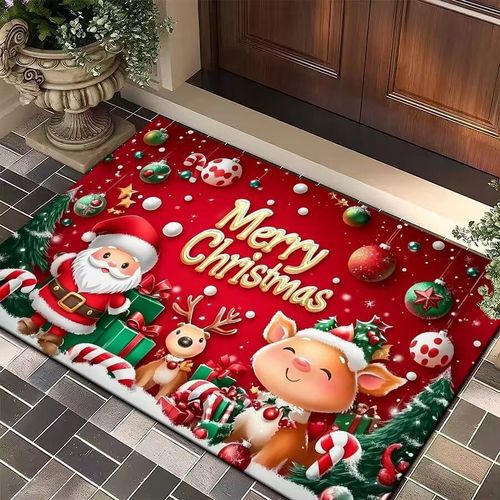Cross-border temu Amazon Santa Claus porch mat water-absorbing anti-slip crystal velvet foot pad living room decoration mat