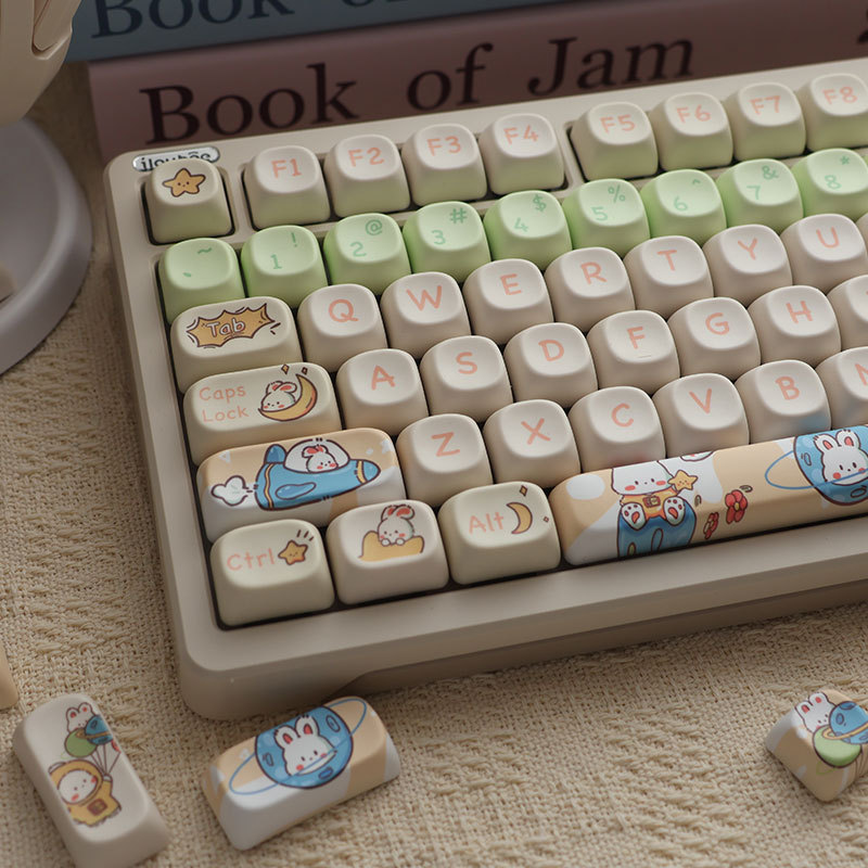 Space Rabbit Keycap Milk Powder Color Cute Moa Height Block Sublimation Hua Ningzhi 68 75 98 S99 104Rk