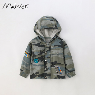 Spot Malwee Boys' Outwear Autumn New European and American Kidsren's Hooded Casual Long-Sleeved Kidsren's Woven Tops