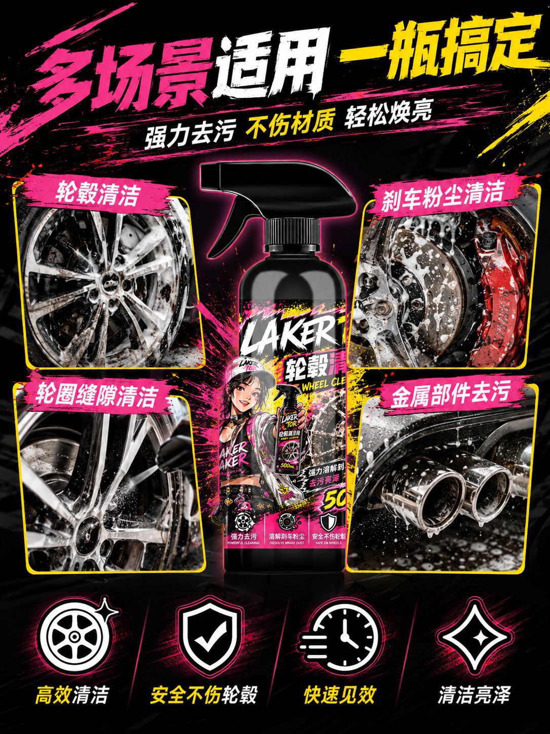 Car Wheel Hub Cleaning Spray Self-Cleaning Agent Car Tire Cleaning and Maintenance Gloss Stain Removal Daily Care Spray