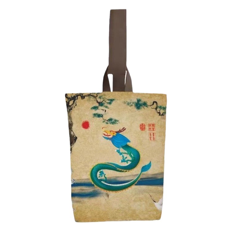 Estilo chino 2024 Año del Dragón Festival de Primavera Dunhuang tuolong portátil para caminar cubo bolsa de muñeca bolsa de almacenamiento bolsa pequeña regalo