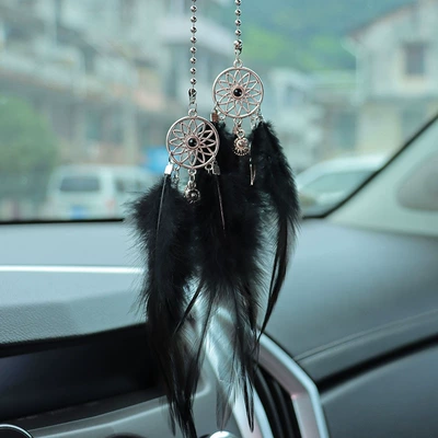 Car Interior Pendant, Car hanging - black-feather-dream-catcher