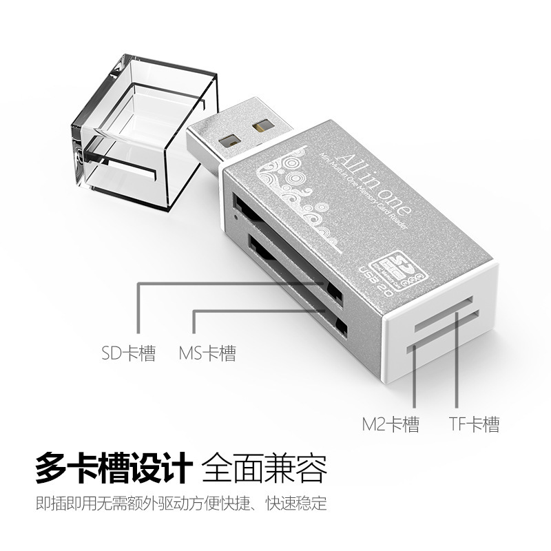 SY-638 アルミ合金カードリーダー 4 イン 1 多機能 TF/SD カメラカードリーダーメーカー卸売は 1 越境可能|undefined