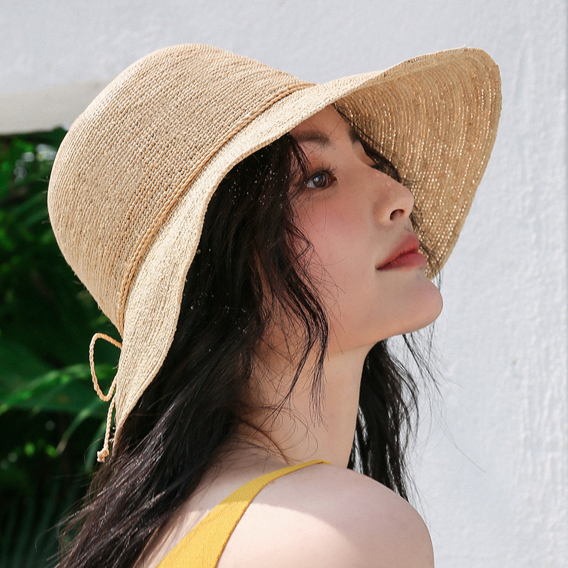 女性用の非常に細かい旅行用ラフィア帽子、夏の海辺の大きなつばのビーチハット、UV保護、日よけ、漁師の帽子、折りたたみ可能|undefined