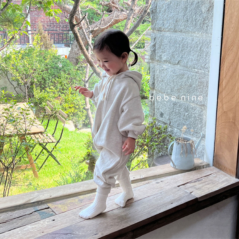 INS primavera y otoño bebé algodón suave oblicua cremallera con capucha suéter de manga larga mono estilo coreano mono de bebé