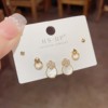 Silver needle, short zirconium, universal earrings, set, silver 925 sample, micro incrustation, Japanese and Korean, simple and elegant design, 3 piece set