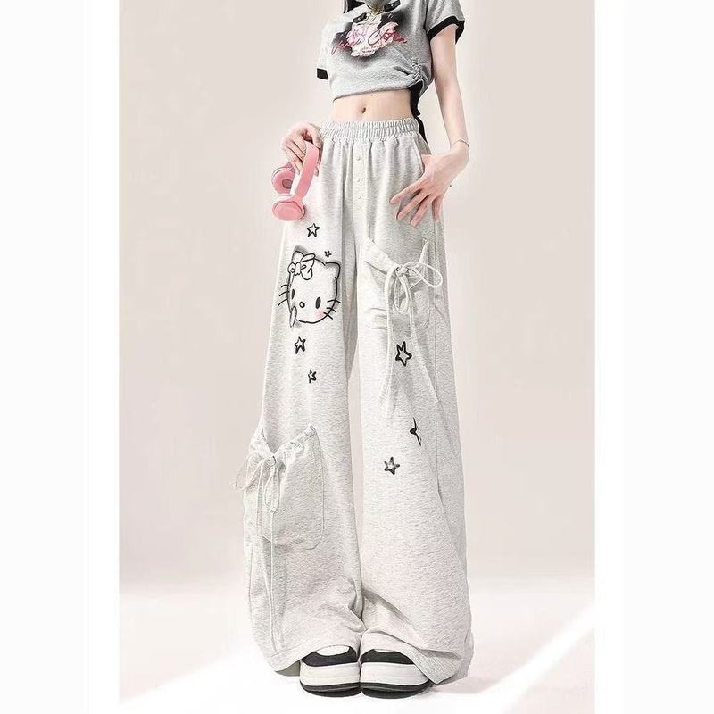 Dopamine Cat Print Grey Casual Pants Women's Summer 2025 New Loose Dosing Straight Pants Dopamine Cat Print Grey Casual Pants Women's Summer 2025 New Loose Dosing Straight Pants