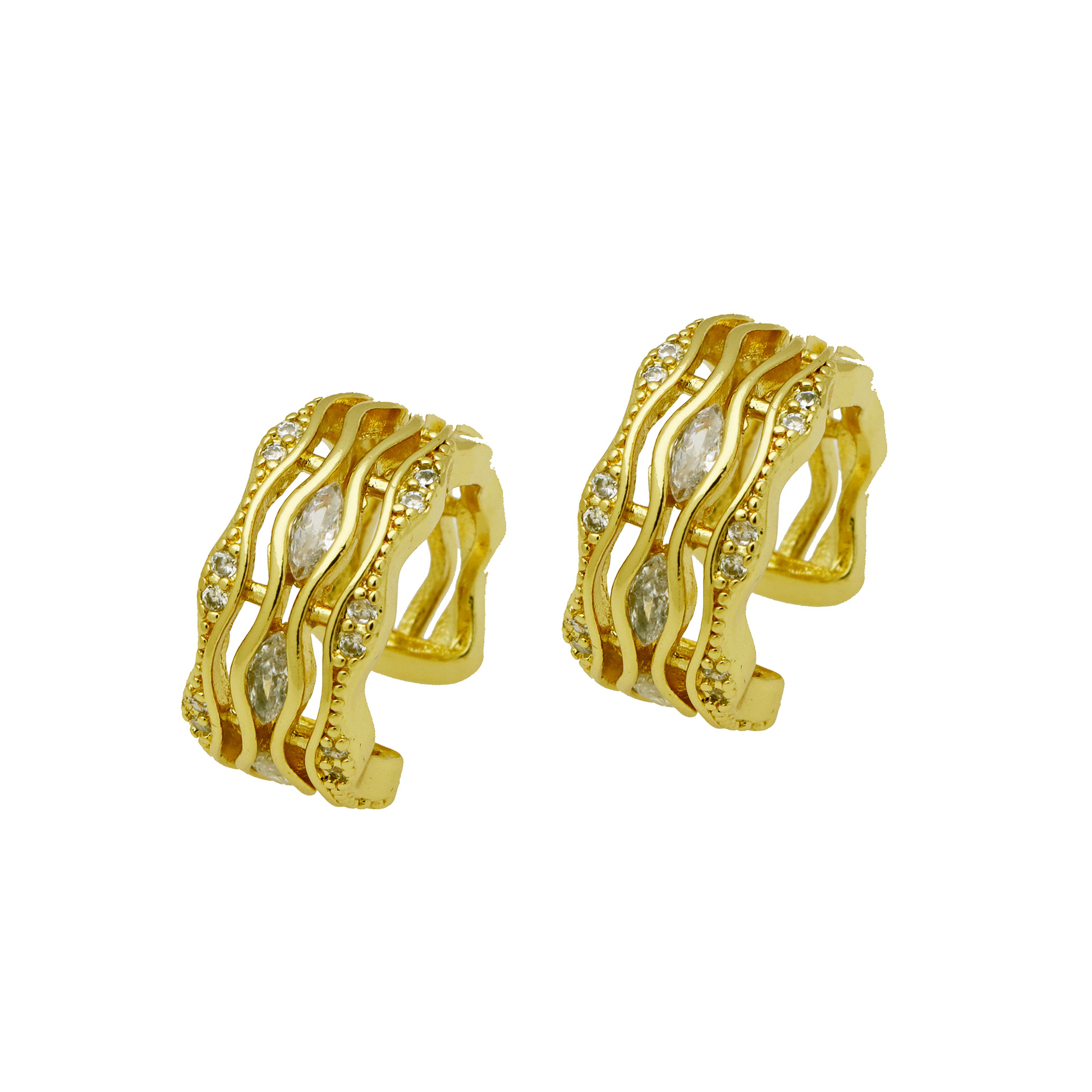 Ear Cuffs Classification 1 Pair Shiny IG Style Geometric Heart Shape Inlay Copper Zircon 18K Gold Plated Ear Cuffs