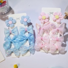布藝蝴蝶結髮飾超仙兒童髮夾花朵珍珠亮片發卡套裝義烏夾子批發