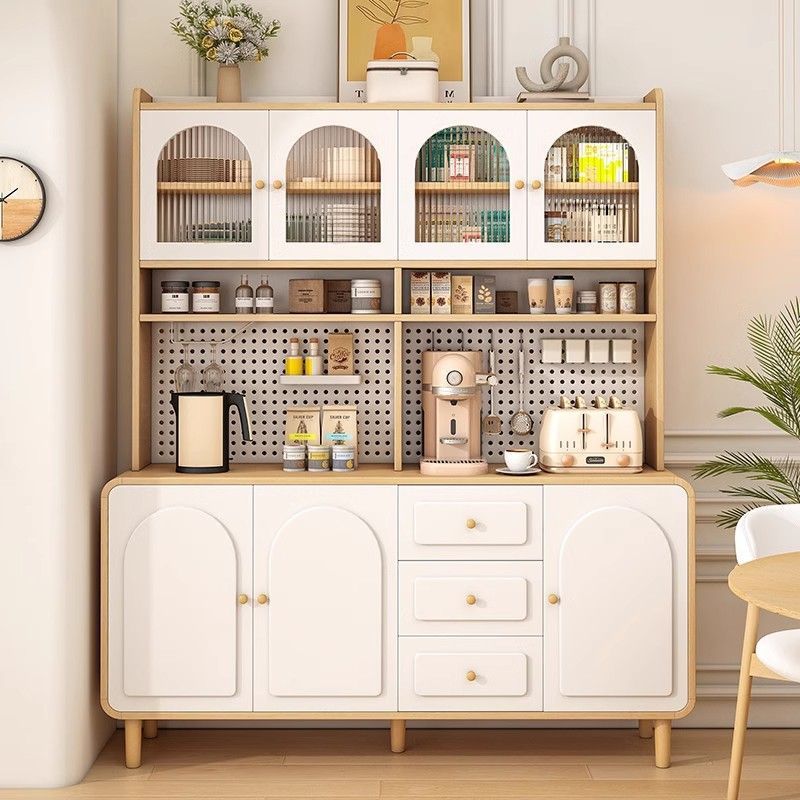 Cream-Style Sideboard Against the Wall Integrated Storage Cabinet Kitchen Guest Restaurant Multi-Functional Storage Tea Cabinet Solid Wood