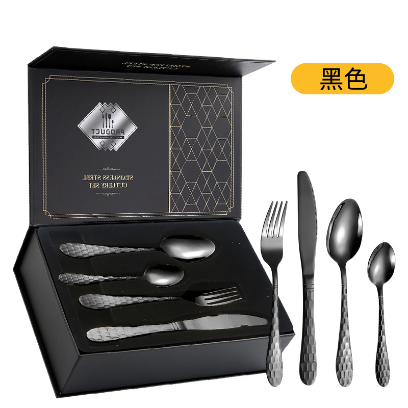 Productos de comercio electrónico transfronterizos cubiertos de acero inoxidable set de 24 piezas de cubo de agua cuatro piezas principales caja de regalo cuchillo de comida occidental set de tenedor y cuchara