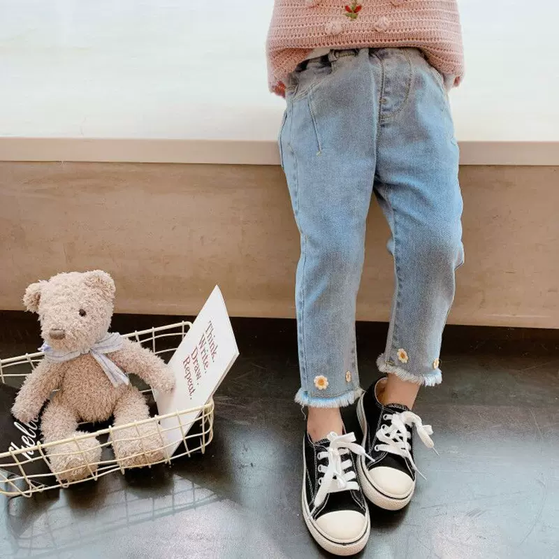 蓝色小镇童装外贸ins秋季女宝宝牛仔裤2022儿童裤子季中小童长裤