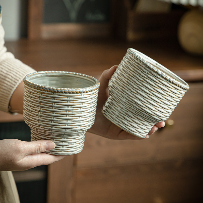 Cerámica retro floral verde floral decoración artística floral maceta de carne recipiente de decoración del hogar al por mayor