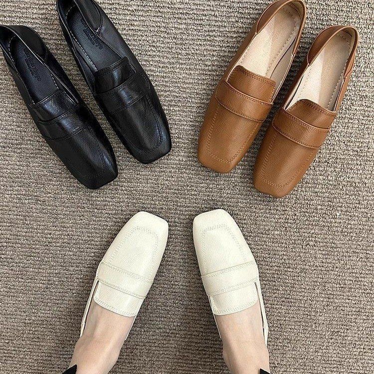 Square-toe Loafers For Women, French Retro Style, Gentle Flat Casual...