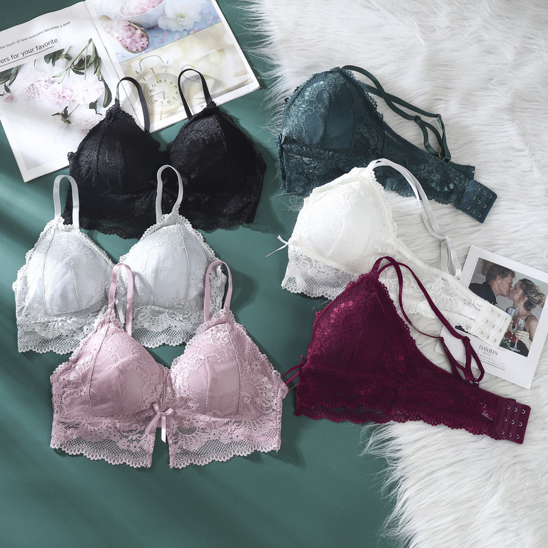 Ropa interior inalámbrica de las mujeres verano Delgado encaje sexy espalda envuelta pecho de una pieza empuja hacia arriba el sujetador de la correa