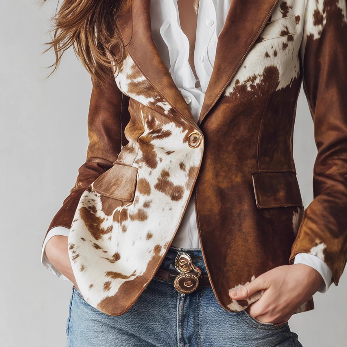 Damen Blazer Aus Wildlederimitat Langarm Mit Knopf Elegant_voghion.com
