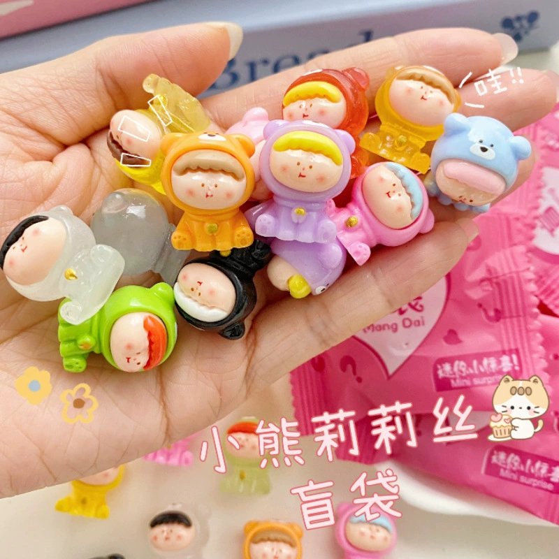 Фигурка из смолы Little Bear Lilith, светящаяся в темноте, однотонная, милый сюрприз в закрытой упаковке, кукла Li Siduo Mei, фруктовый кубик, кубик-гнездышко