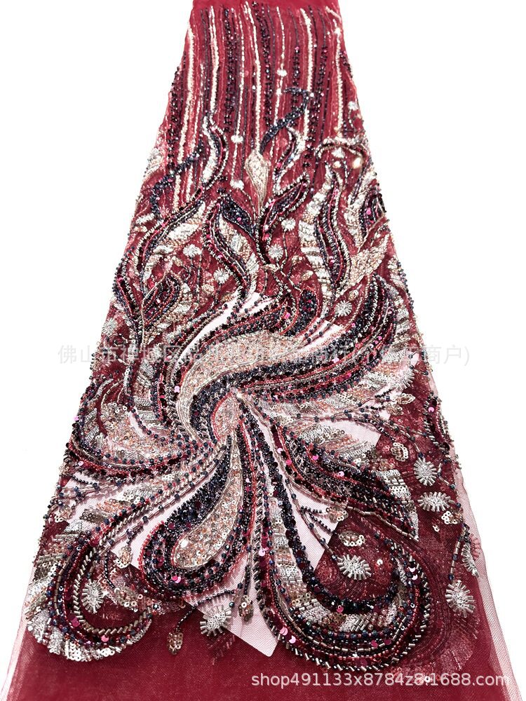 Pavilón europeo bordado tela de malla alfombra roja delgada vestido de desfile ligero lujoso vestido de fiesta de cumpleaños tela de noche