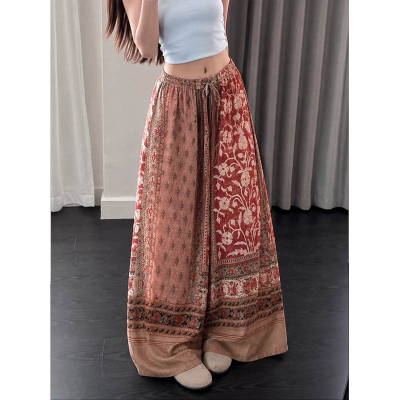 Bohemian style retro printed patchwork pajama pants for women, summer cotton silk, lightweight, elastic waist, home trousers suitable for outdoor wear Bohemian style retro printed patchwork pajama pants for women, summer cotton silk, lightweight, elastic waist, home trousers suitable for outdoor wear