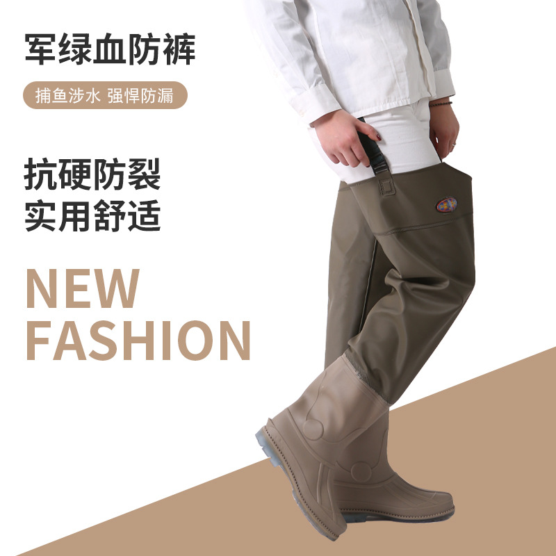 Thickened Rain Pants with Rain Boots, Waterproof Leather Pants for Fishing, One-Piece Leg Pants Available for Wholesale