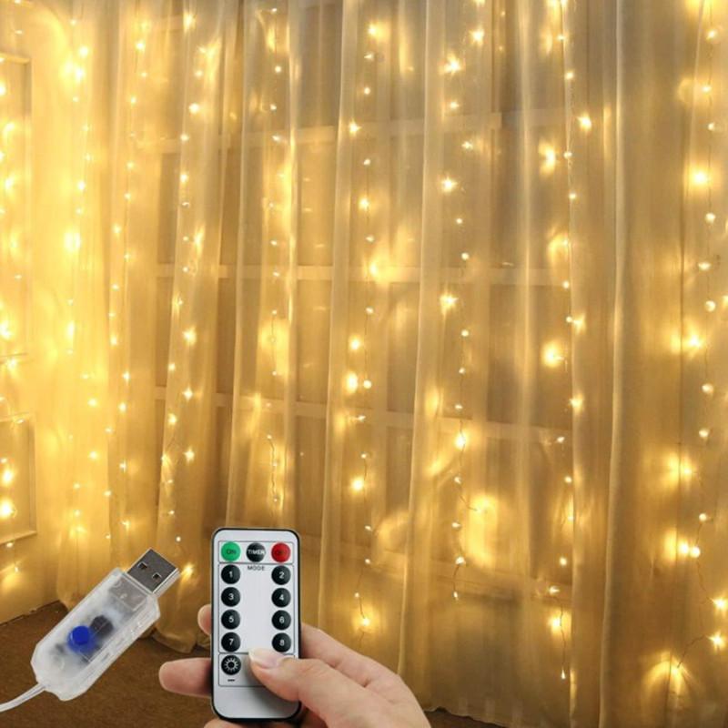 LED copper line curtain lamp 3*3 meters 300 lamp USB eight -function…