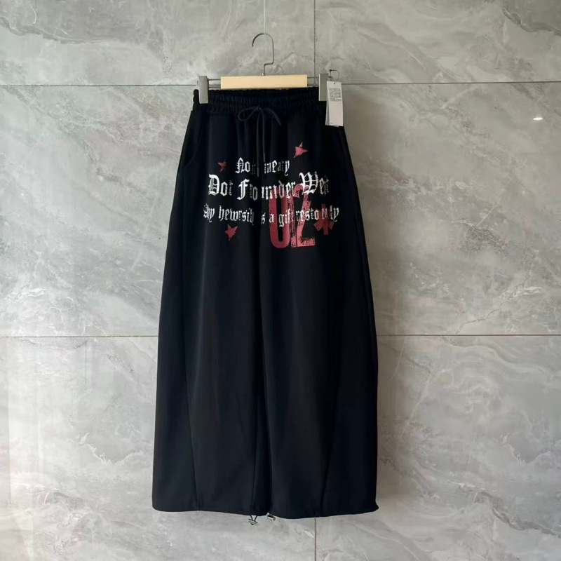Spring American-style trendy letter-print pants for men, loose-fitting, hip-hop, high-street, straight-leg, stylish, and sporty