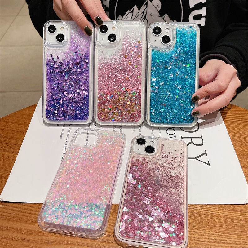 Suitable for Samsung S26Ultra Liquid Phone Case with Glitter and Flowing Sand, S25Plus Flowing Heart Slider, S24Fe Soft