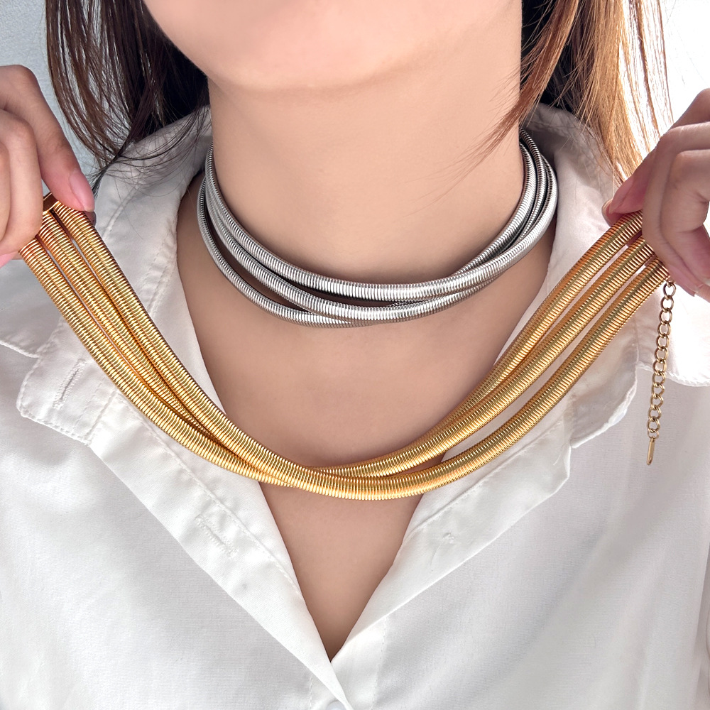 304 Stainless Steel Material Solid Color Pattern PVD Coated Real Gold Plated Solid Color 304 Stainless Steel Punk Waterproof Non Tarnish 304 Stainless Steel Choker